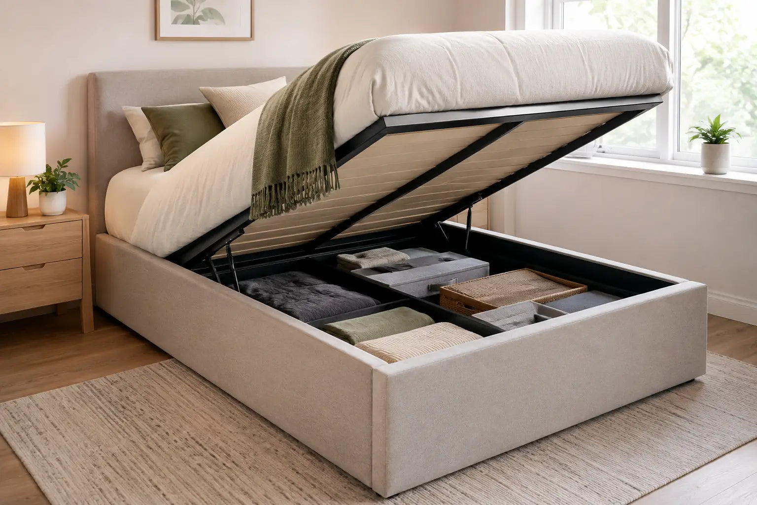 Bed Frame With Hidden Storage for Small Rooms