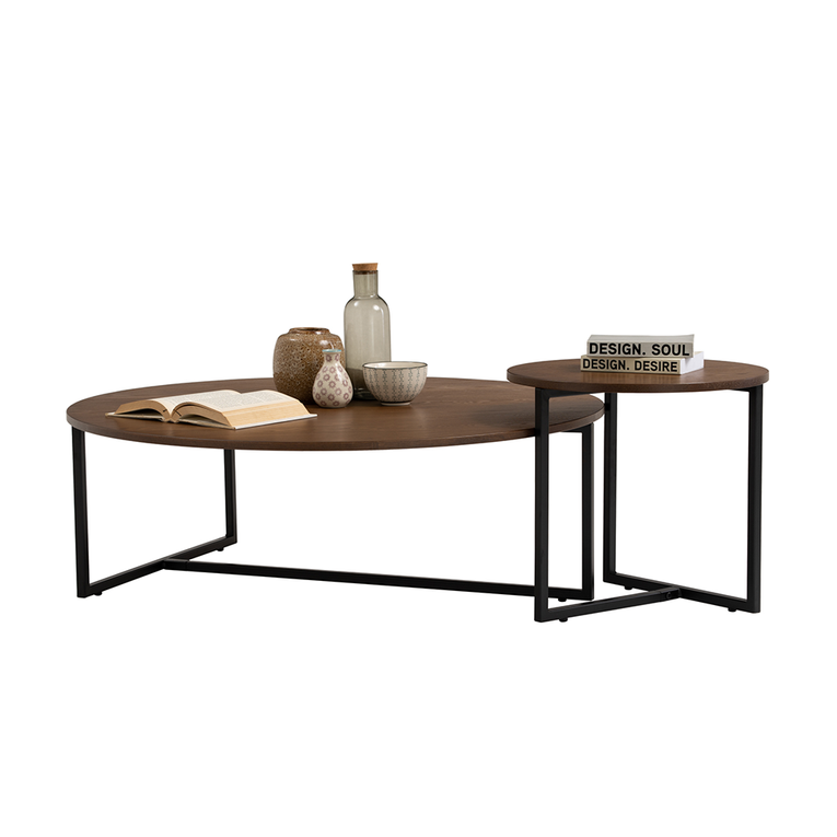 Aspen Round Coffee Table Set-Walnut
