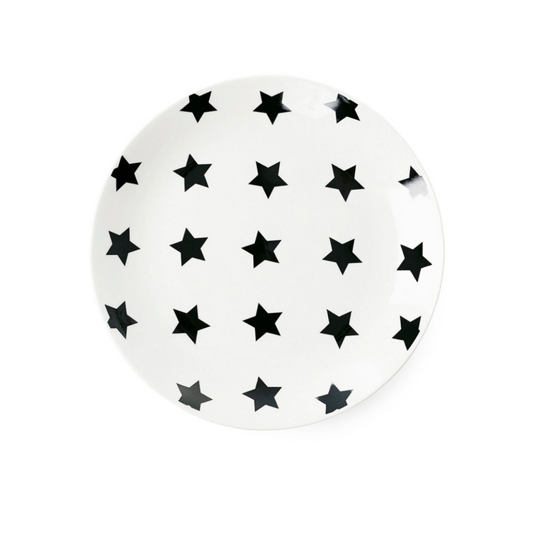 Ms Etoile - Ceramic Plate with Black Stars Pattern