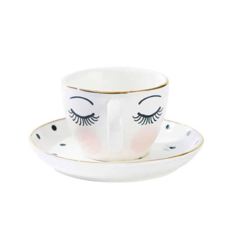Ms Etoile - Espresso Cup & Saucer with Closed Eyes