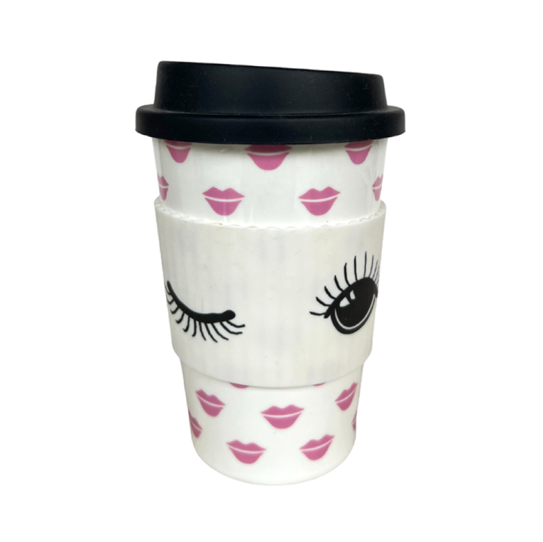Ms Etoile - Ceramic Travel Mug with Rubber Lid "Lips Pattern"